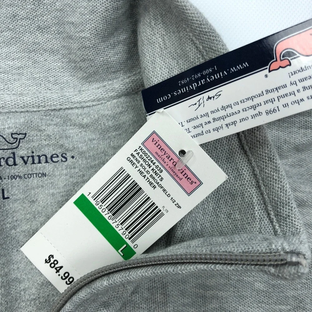 Vineyard Vines Mens Broadfield 1/2 Zip Pullover Grey Heather Cotton Large NEW